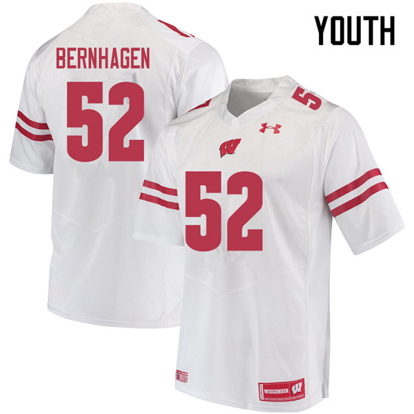 Youth #52 Josh Bernhagen Wisconsin Badgers College Football Jerseys Sale-White